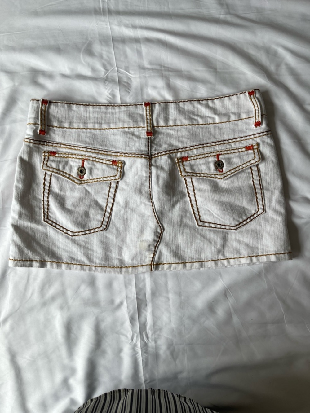 White Denim Mini Skirt with Contrast Stitching